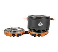 Jetboil Genesis Base Camp Compact 2 Burner Cooking System Isobutane Powered Solo Meals Large Group Cooking 10" Fry Pan 5ltr Flux Ring Cookpot Carry bag Windscreen Fuel Regulator Fuel Can Stabilizer