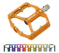 JETCAT Mountain Bike Pedals Flat - MTB Pedals Flat, Bicycle Pedals, Road Bike Pedals, BMX Pedals, for BMX MTN Road Gravel EBike, Specialized, Adults, Aluminum Metal Stamp 9/16" Orange