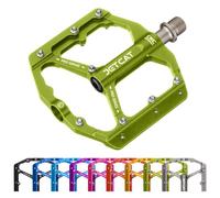 JETCAT Mountain Bike Pedals Flat - MTB Pedals Flat, Bicycle Pedals, Road Bike Pedals, BMX Pedals, for BMX MTN Road Gravel EBike, Specialized Parts, Adults, Aluminum Metal Stamp 9/16" Green