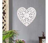 Jetcloud Wooden Wall Decor 30cm Hollow Carved Panel Hanging Decor Rustic Floral Wall Art Sculpture Ornament for Home Hallway Bedroom Living Room Cafe Office (Heart shape)