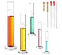 Jetec 10 Pcs Thick Glass Graduated Measuring Cylinder Set 5ml 10ml 25ml 50ml 100ml Glass Graduated Measuring Cylinder with 2 Brushes, 2 Droppers and 1 Stirring Rod