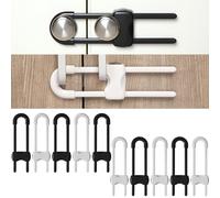 Jetec 10 Pieces Cabinet Locks for Babies, U-Shaped Proofing Drawers Safety Child Locks Adjustable, Easy to Use Childproof Latch for Knob Handle on Kitchen Door Storage Cupboard Closet (White, Black)