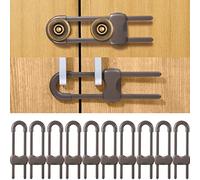 Jetec 10 Pieces Cabinet Locks for Babies, U-Shaped Proofing Drawers Safety Child Locks Adjustable, Easy to Use Childproof Latch for Knob Handle on Kitchen Door Storage Cupboard Closet (Brown)