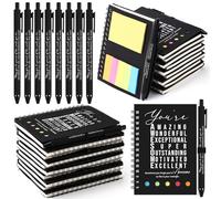 Jetec 10 Sets Back to School Gifts Bulk Inspirational Spiral Notebook with Pens and Sticky Notes Pen Holder Employee Appreciation Gifts for Teacher Student Nurse Coworker Staff (Black)