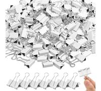 Jetec 100 Pack 0.6in/15mm White Metal Binder Clips Bulk Medium Reusable Fold Back Binder Clips Paper Clamps Spring Steel Sturdy for Home School Office Supplies