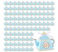 Jetec 100 Pcs Teapot Box Flower Tea Party Gift Box Teapot Candy Box Vintage Style Tea Party Supplies for Tea Garden Wedding Bridal Birthday Baby Shower Party Decorations Supplies (Blue)