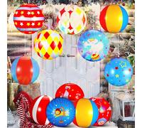 Jetec 12 Pcs Carnival Circus Decorations 12" Inflatable Hanging Ball PVC Large Light up Ball Ornaments for Carnival Clown Circus Theme Birthday Party Favor Classroom Outdoor Decorations(Summer)