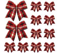 Jetec 12 Pcs Christmas Buffalo Plaid Bows Decorations 6 Inch Christmas Check Plaid Bows Tie Bows Wreaths Ornaments for Garland DIY Crafts Wedding Home Indoor Outdoor Decor (Red, White, Black Plaid)