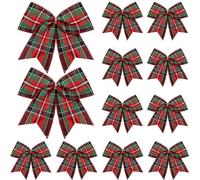 Jetec 12 Pcs Christmas Buffalo Plaid Bows Decorations 6 Inch Christmas Check Plaid Bows Tie Bows Wreaths Ornaments for Xmas Tree Garland DIY Crafts Home Indoor Outdoor Decor (Red, Green, Gold Plaid)