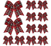Jetec 12 Pcs Christmas Buffalo Plaid Bows Decorations 6 Inch Christmas Check Plaid Bows Tie Bows Wreaths Ornaments for Xmas Tree Garland DIY Crafts Home Indoor Outdoor Decor (Red, Blue Plaid)