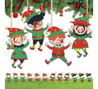 Jetec 12 Pieces Christmas Picture Ornaments Elf Wooden Christmas Picture Frame Ornaments DIY Photo Ornaments Christmas Hanging Ornaments Homemade Crafts for Christmas Tree Stockings Decorations