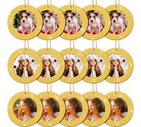 Jetec 15 Pieces Mini Magnetic Glitter Christmas Photo Frame Ornaments with 13.12 Feet Gold Thread for Holiday Christmas Picture Frame Tree Decoration (Gold)