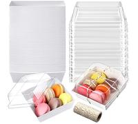 Jetec 150 Pack Charcuterie Boxes with Clear Lids and Rope 4 Inches Cake Disposable Square Dessert Food Box Containers with Lids for Bakery Macaron Cookies Strawberries Fruits Display(White)
