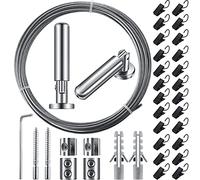 Jetec 196 Inch/ 5 m Wire Curtain Rod Room Divider Hanging System with 48 Clips Adjustable Curtain Drape Wire Rod Set for Tapestry Photo Picture Kids Craft Art Display Wall Window Decor(1 Set)