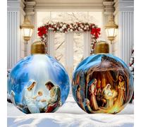 Jetec 2 Pcs Giant Nativity Scene Inflatable Christmas Balls Decorations 24 Inch, Large Indoor Outdoor PVC Xmas Blow Christmas Ball Oversized Ornaments for Yard Lawn Garden Tree