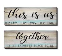 Jetec 2 Pcs Wooden Home Wall Signs This is Us Wall Decor Family Plaque Together Is My Favorite Place To Be Sign Rustic Wood Entryway Art for Farmhouse Bedroom Living Room 4.7 x 13.8 Inch(Rustic Blue)