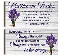 Jetec 2 Pieces Funny Bathroom Signs Bathroom Wall Decor Toilet Wall Accessories Farmhouse Toilet Rustic Wooden Signs(Lavender Style)