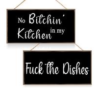 Jetec 2 Pieces Funny Kitchen Signs the Dishes Hanging Wall Art Sign No in in My Kitchen Rustic Wooden Wall Signs Decorative Wood Sign Home Kitchen Decor, 10 x 5 Inch (Stylish)
