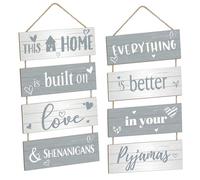 Jetec 2 Sets Hanging Decorations Sign, Wooden Family Plaques for Home | This Home Is Built on Love and Shenanigans, Everything Is Better in Pajamas, House Hanging Sign for Hallway Room Wall Door