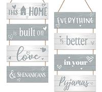 Jetec 2 Sets This Home Is Built on Love and Shenanigans Hanging Wood Sign Everything Is Better in Pajamas Hanging Door Decor Sign Wooden Wall Decoration for Hallway Living Room Bedroom Indoor Outdoor