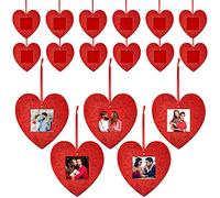 Jetec 20 Pieces Valentine‘s Day Heart Ornament Felt Glitter Heart Photo Frame Hanging Romantic Mini Holiday Picture Frame Ornament for Wedding Home Party Decoration (Red)