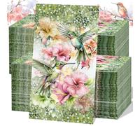 Jetec 200 Count Hummingbird Disposable Napkins Hummingbird Flower Guest Paper Hand Towels for Bathroom Kitchen Decorative Holiday Spring Party Dinner Lunch Supplies