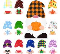 Jetec 24 Pcs Interchangeable Wooden Gnome Summer Fall Harvest Gnome Decor DIY Holiday Seasonal Halloween Christmas Tiered Tray Decoration with Detachable Magnet Pieces