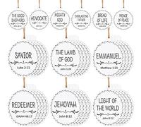Jetec 24 Pieces Names of Jesus Christ Ornaments Christmas Ornament Nativity Set Nativity Round Wood Decoration Xmas Savior Name Hanging Ornaments for Christmas Tree Car Home Decor (White)