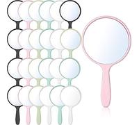 Jetec 25 Pcs Handheld Mirror with Handle, 3.94" L x 2.17" W, Small Portable Round Mirror Bulk for Kids Travel Makeup Classroom Camping Daily DIY Crafts (White,Pink,Black,Blue,Green)