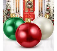 Jetec 3 Pcs 17" Christmas Inflatable Ball Ornament with Glitter Cloth Cover, Large PVC Xmas Blow Up Ornaments Holiday Blow Ball for Yard Outdoor Lawn Porch Decorations (Red,Green,White)