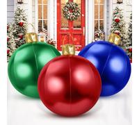 Jetec 3 Pcs 17" Christmas Inflatable Ball Ornament with Glitter Cloth Cover, Large PVC Xmas Blow Up Ornaments Holiday Blow Ball for Yard Outdoor Lawn Porch Decorations (Red,Green,Royal Blue)
