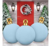 Jetec 3 Pcs 32 Inch Giant Velvet Christmas Inflatable Balls Ornament Flocked Xmas PVC Inflatable Flocked Ball Ornaments for Christmas Holiday Outdoor Blow up Yard Decor(Gray Blue)