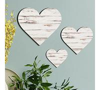 Jetec 3 Pcs Wood Heart Wall Decor Heart Shaped Wooden Sign Rustic Hanging Love Plaque for Kitchen Bedroom Bathroom Living Room Home Farmhouse gifts, 3 Sizes(White Antique)