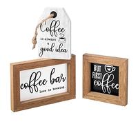 Jetec 3 Pieces Coffee Bar Decor Sign But First Coffee Wood Sign Mini Farmhouse Wall Rustic Wooden Art Plaque Bar Tabletop Shelf Accessories for Tier Tray Decor Home Office Kitchen