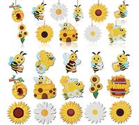 Jetec 30 Pieces Honey Bees Ornaments Honey Honeycombs House Ornaments Sunflowers Daisy Summer Tree Wooden Hanging Sign for Bee Themed Party Baby Shower Decoration