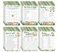 Jetec 302 Pcs Safari Animal Theme Baby Shower Games, 6 Games, 50 Sheets Each, Shower Party Bingo, Word Scramble, Baby Word Search, Predictions and Advice, The Price is Right, Guess Who