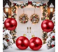 Jetec 4 Pcs 17" Christmas Inflatable Ball Ornament with Glitter Cloth Cover, Large PVC Xmas Blow up Ornaments Holiday Blow Ball for Yard Outdoor Lawn Porch Decorations (Red)