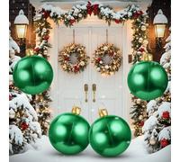 Jetec 4 Pcs 17" Christmas Inflatable Ball Ornament with Glitter Cloth Cover, Large PVC Xmas Blow up Ornaments Holiday Blow Ball for Yard Outdoor Lawn Porch Decorations (Green)