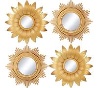 Jetec 4 Pcs Big Sunburst Wall Mirror Gold Vintage Mirror Set for Wall Metal Hanging Round Decorative Mirrors Accessories Modern Present for Living Room Bedroom Entryway Home Decor 10 Inch