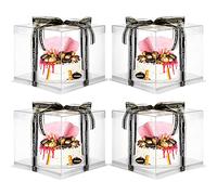 Jetec 4 Pcs Clear Cake Box with Ribbon 10 x 10 x 9 Inch Transparent Tall Cake Carrier Box with Lids Pet Clear Gift Boxes for 8" Cake Packing Carry Wedding Birthday Anniversary Baking Display Pack