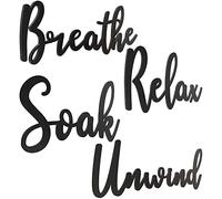 Jetec 4 Pcs Wooden Bathroom Wall Decor Set 16" Rustic Black Script Signs (Relax, Unwind, Soak, Breathe) Modern Farmhouse Wall Art for Restroom, Toilet, Laundry & Spa Decorations