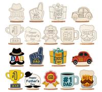 Jetec 40 Pcs Happy Father's Day Color Your Own Wooden Sign Unfinished Wood Crafts Bulk for Dad Blank Coloring Wooden Gift for DIY Father's Day Crafts Dad Gifts Kits