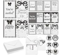 Jetec 48 Pack Bow Graduation Party Invitation with Stickers Black Coquette Bow Invitation Cards Grad Announcements Invitations High School University Masters Grad Celebration Party Supplies