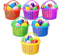 Jetec 48 Pcs Easter Egg Baskets Set, 6 Plastic Easter Baskets with Handle 36 Colorful Fillable Egg Surprise 6 Tissue Raffia Paper for Spring Theme Party(Bright Color)