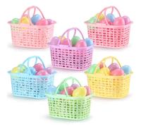 Jetec 48 Pcs Easter Egg Baskets Set, 6 Plastic Easter Baskets with Handle 36 Colorful Fillable Egg Surprise 6 Tissue Raffia Paper for Spring Theme Party Favors(Macron Color)