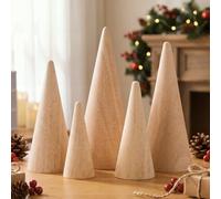 Jetec 5 Pcs 5 Sizes Christmas Cone Wooden Trees Cutouts Unfinished Crafts