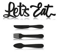 Jetec 5 Pcs Let's Eat Sign Kitchen Wall Decor Fork Spoon Knife Kitchen Decor Sign Rustic Farmhouse Wooden Wall Decorations for Home Dining Room Bar Cafe Restaurant(Black)