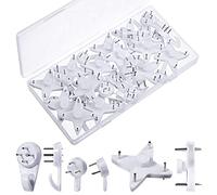 Jetec 50 Pieces Plastic Hardwall Hanger Hooks, Non-Mark Hook, Concrete Non-Trace Hanging Kit, Invisible Nail Wall Hangers for Hardware Concrete Walls Picture Frame S/m Size(Simple Style)