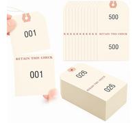 Jetec 500 Pcs Duplicate Auto Park Tags, 1-500, 4 3/4 x 2 3/8, Double Sided Coat Check Tickets Paper Coat Room Check Tags, White Tickets 2 Part