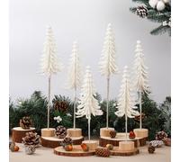 Jetec 6 Pcs Tabletop Mini Christmas Tree Small Alpine Trees Artificial Pine Christmas Tree with Wooden Base Snow Frost Trees or Holiday Season Decoration Centerpiece Displays(White)